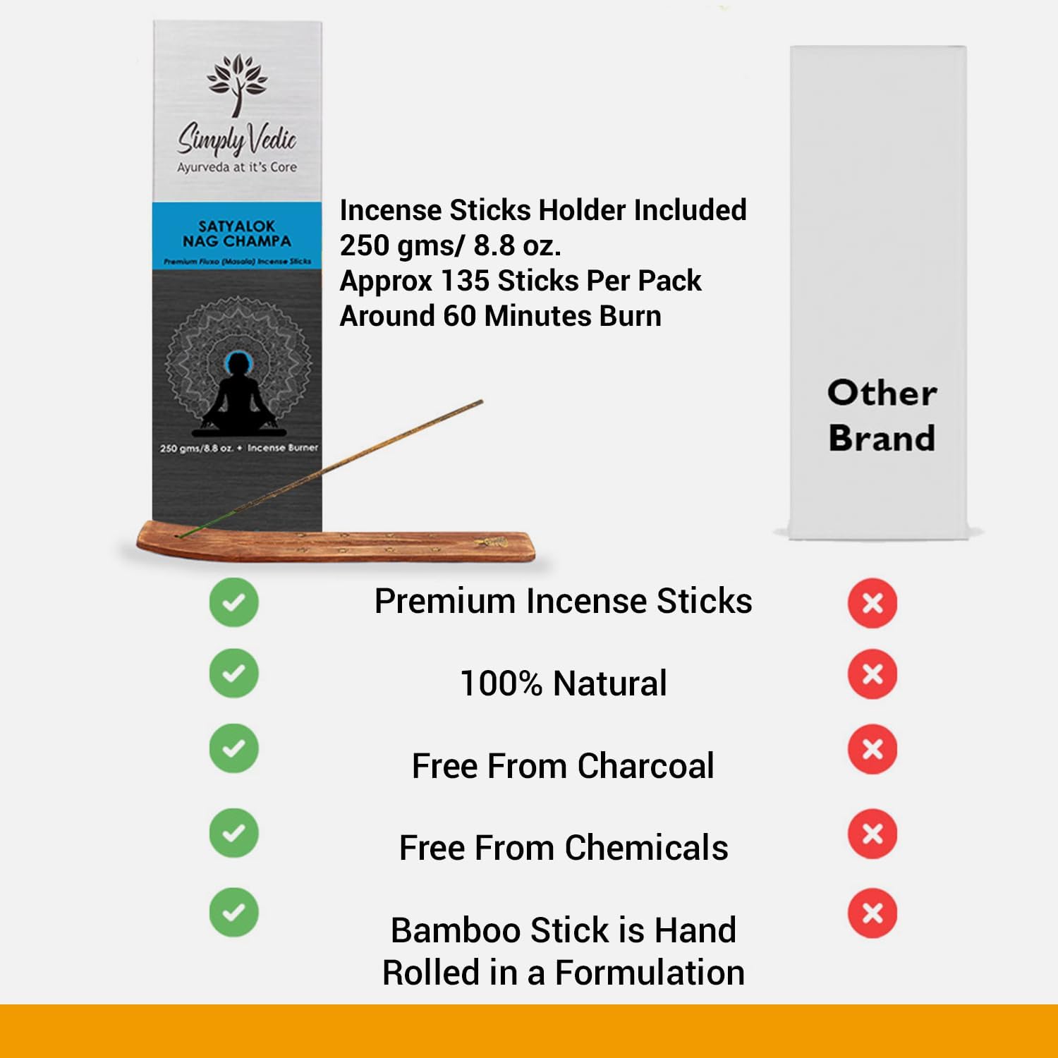 Simply Vedic Nag Champa Incense Sticks 250g with Holder 1