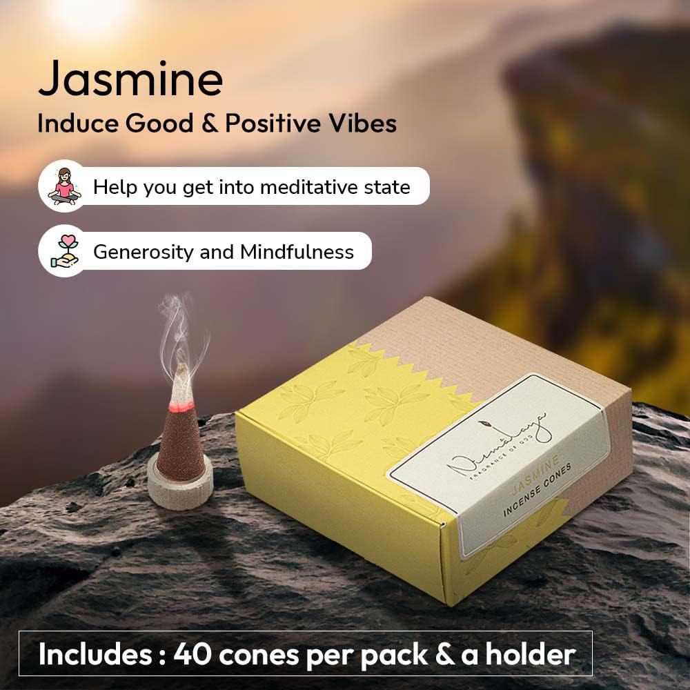Jasmine Incense Cones - Organic Long-Lasting Pack of 40