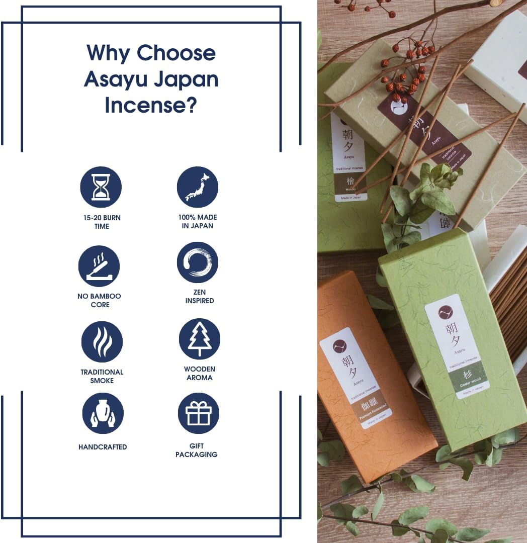 Asayu Japan Hinoki Cypress Incense Sticks 40g for Meditation and Yoga