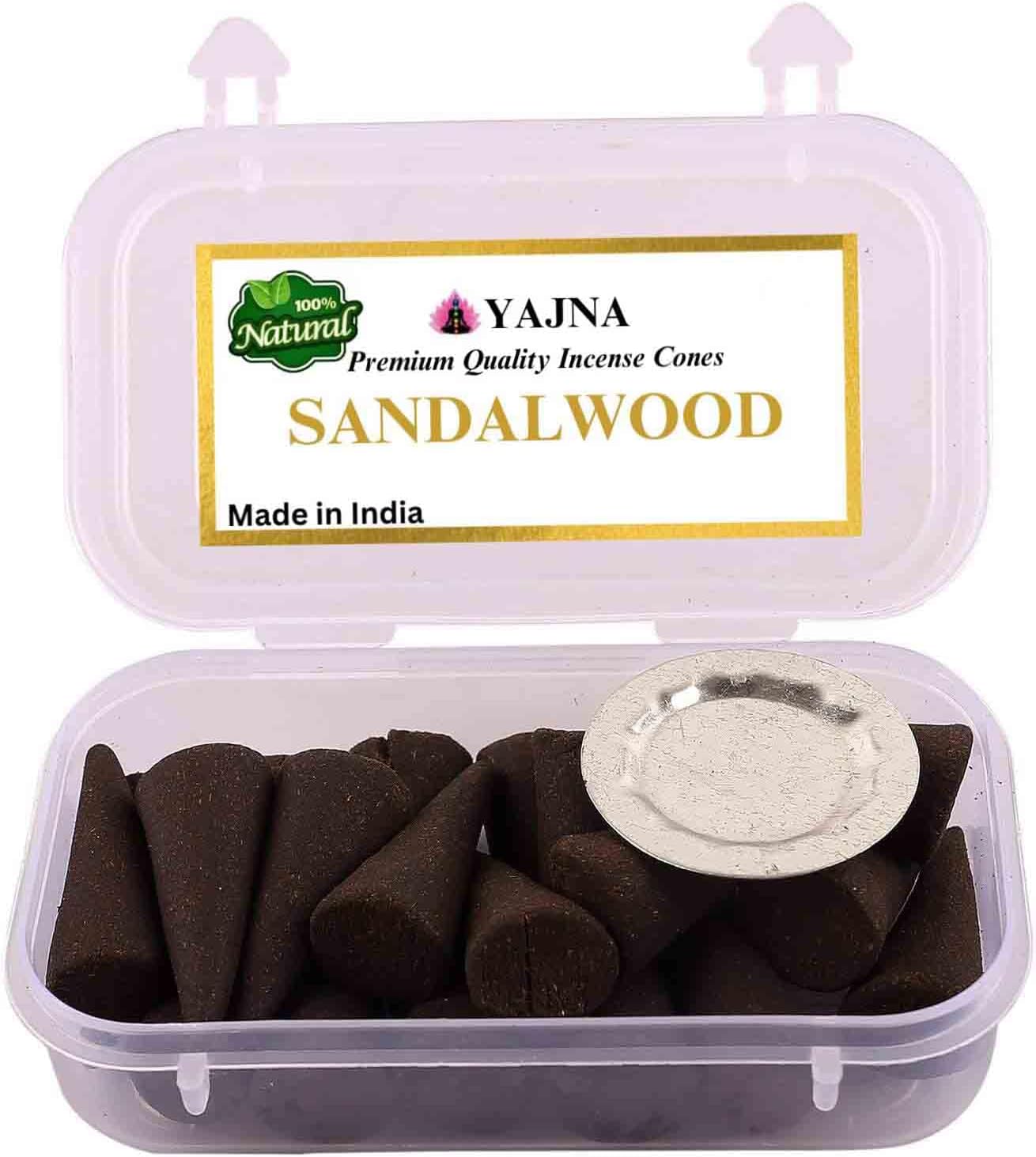 Yajna Natural Sandalwood Incense Cones 60 Count