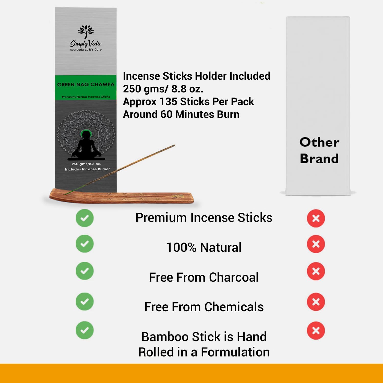 Simply Vedic Nag Champa Incense Sticks 250g with Holder