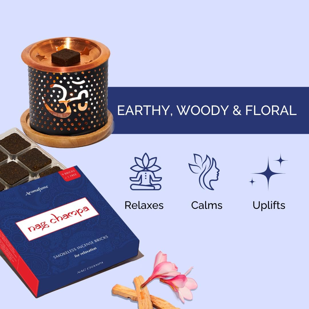 Aromafume Nag Champa Incense Bricks with Om Burner