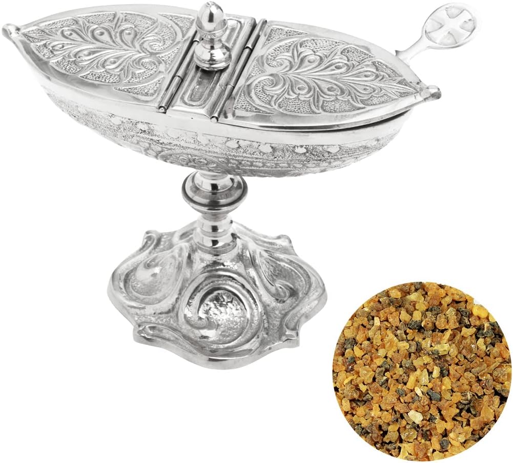 NKlaus 3pcs Incense Boat Set with Spoon Silver Brass