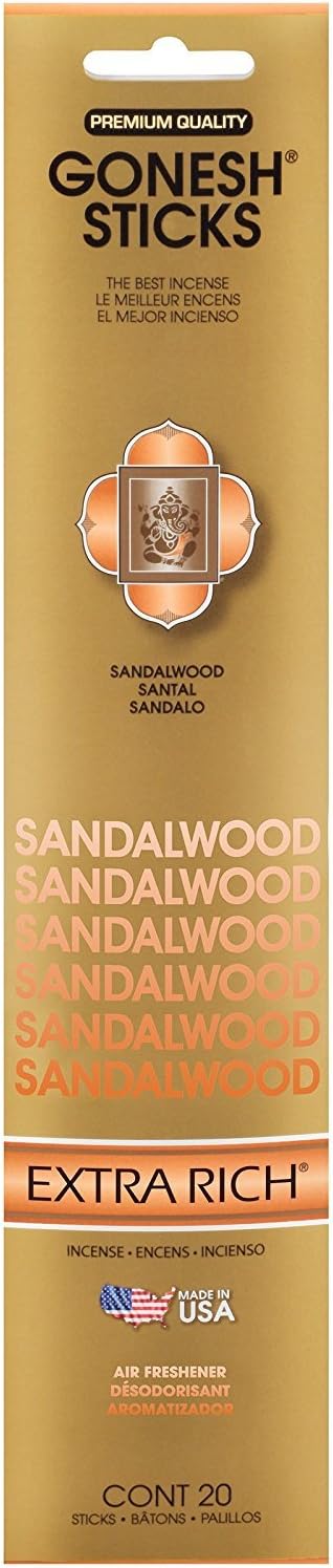Gonesh Sandalwood Stick Incense 20 Pack Gold