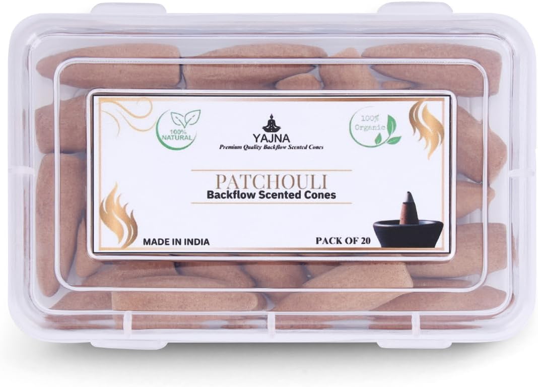 Yajna Patchouli Natural Incense Backflow Cones 20 Count