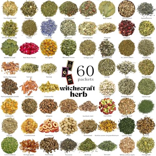 60Pcs Dried Herbs and Flowers for Witchcraft Rituals and Altar Supplies