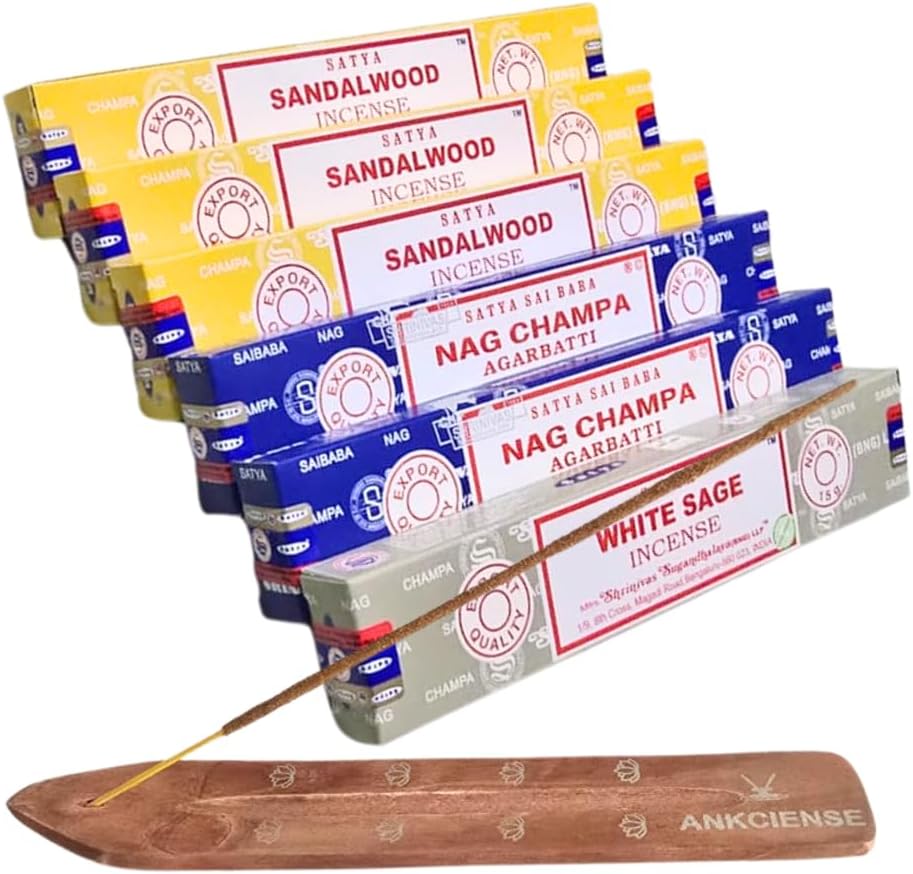 ANKCIENSE Incense Holder with 3 Fragrances 90 Sticks Set