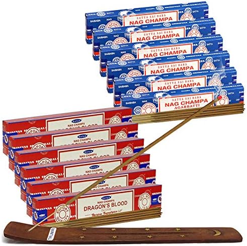 TRUMIRI Nag Champa and Dragons Blood Incense Sticks with Holder Bundle