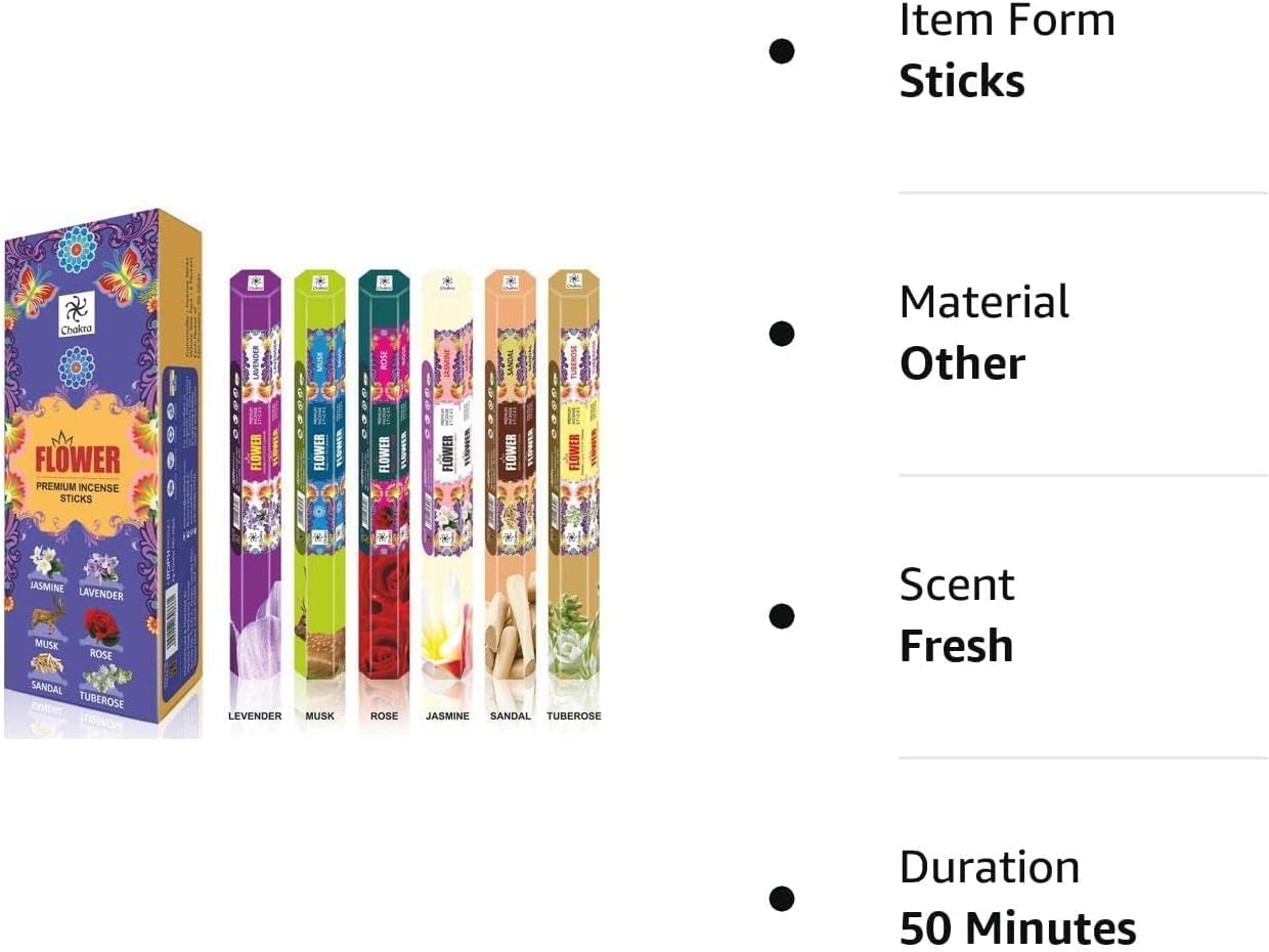 Chakra Premium Natural Incense Sticks - 6 Blossomy Scents