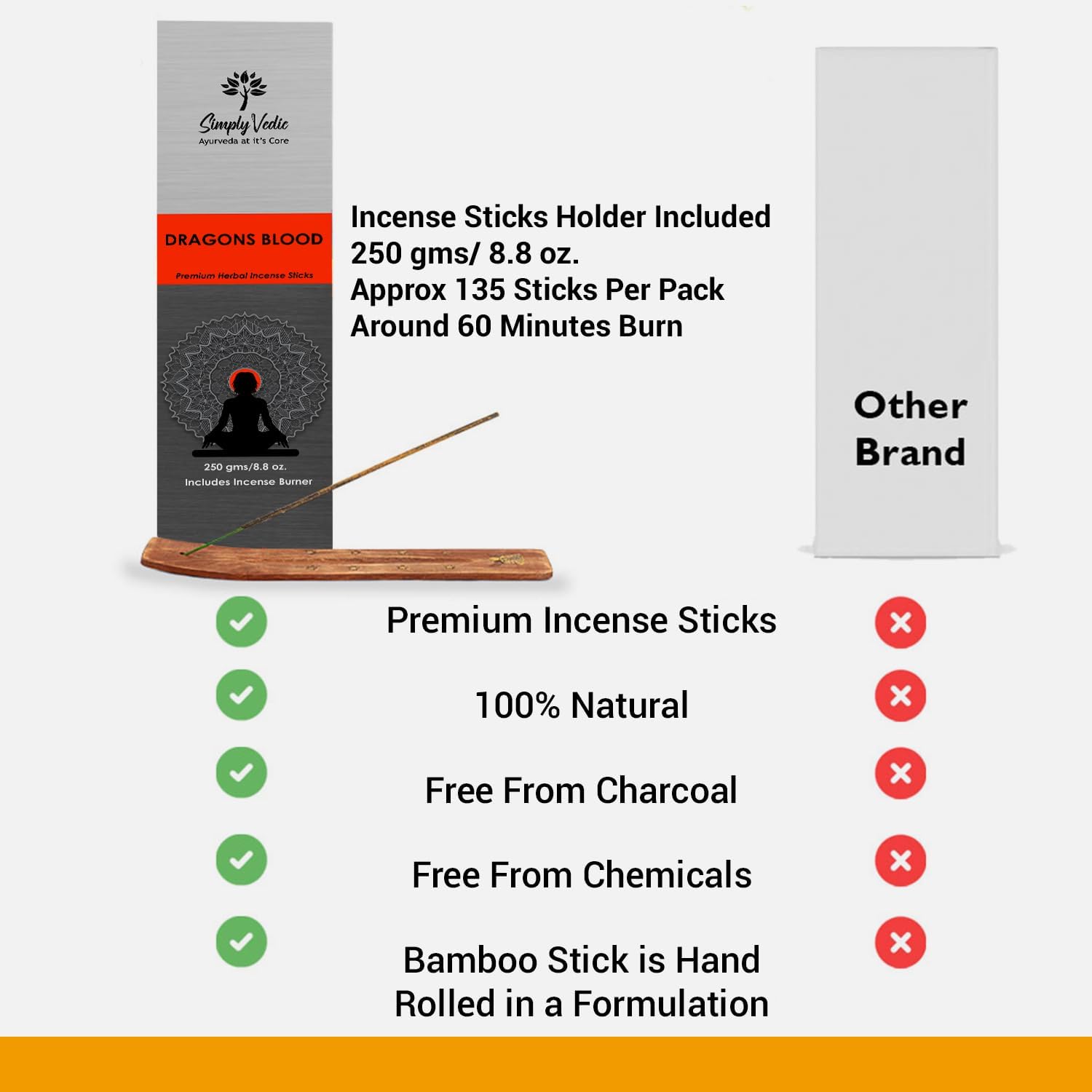 Dragons Blood Incense Sticks 250g Pack Natural Charcoal-Free For Meditation Yoga Spiritual Use