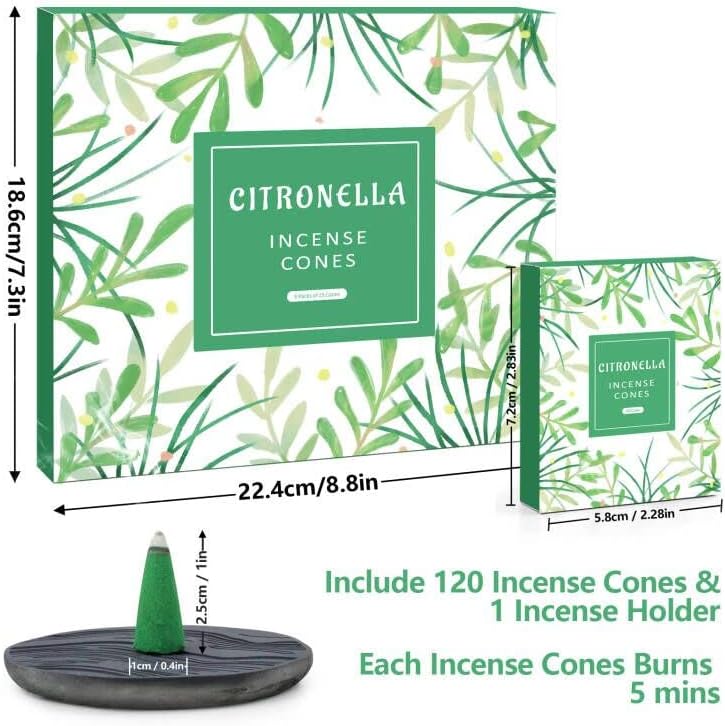 Citronella Incense Cones 120 Pack with Holder