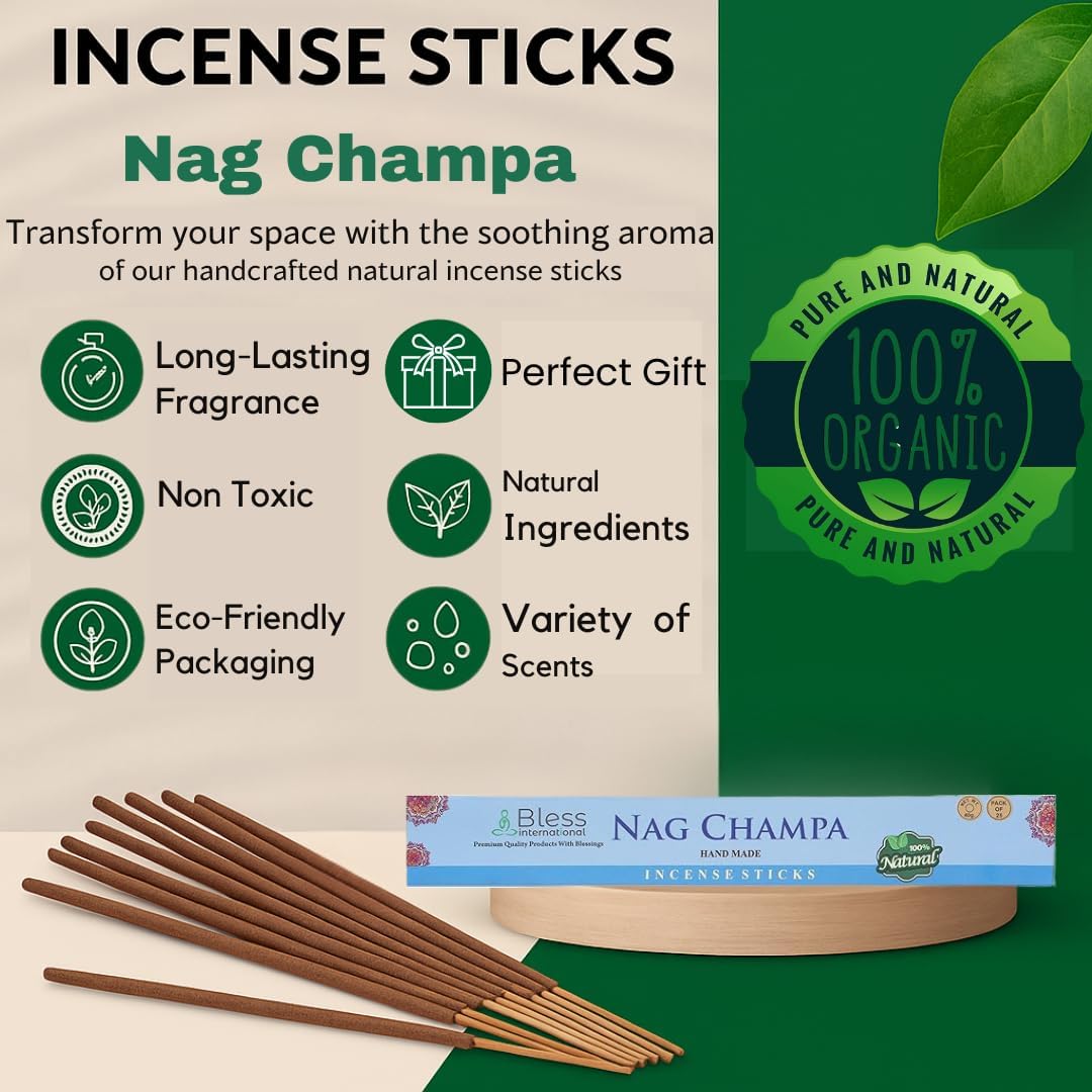 Bless Nag Champa Natural Handmade Incense Sticks 100 Sticks