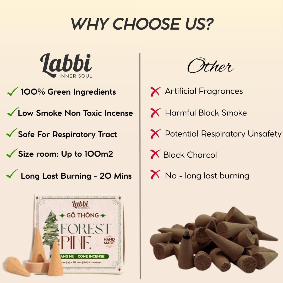 Labbi Incense Cones - 20 Natural Sandalwood Fragrance for Relaxation and Meditation