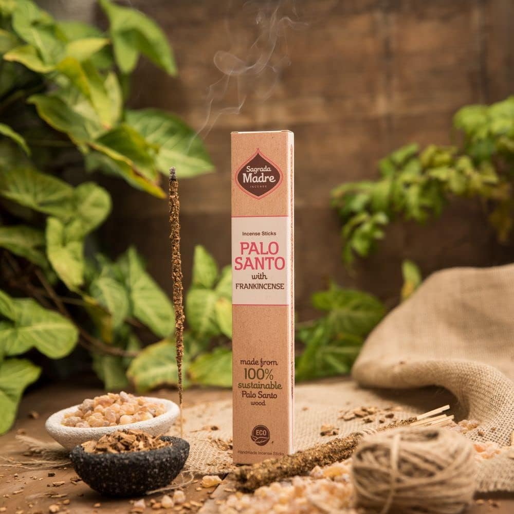 Sagrada Madre Palo Santo Incense Sticks - Natural Aromatic Vegan Slow Burning 9 Inches 16 Pieces