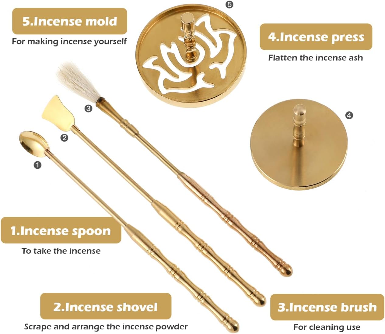 DOITOOL 5 Pcs Brass Incense Kit for Aromatherapy