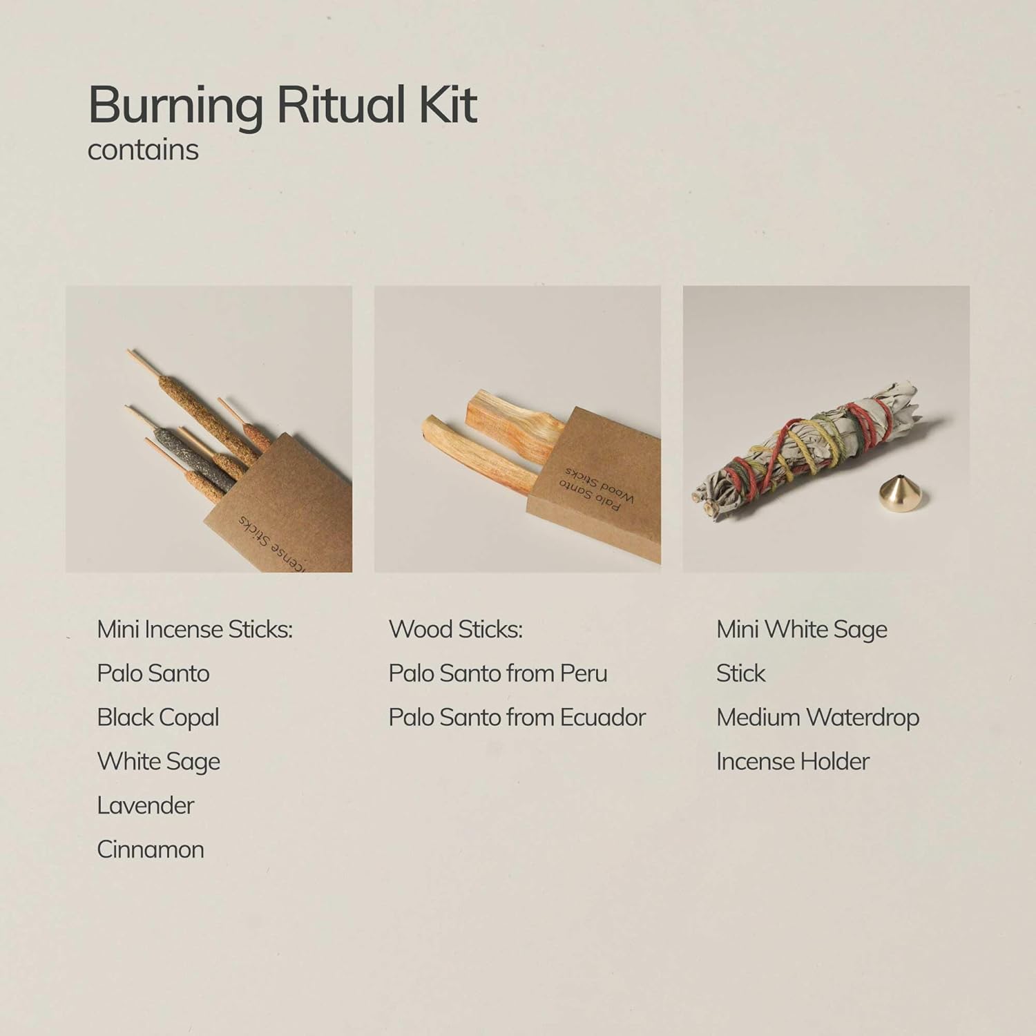 Burning Ritual Kit with Mini White Sage and Incense Sticks