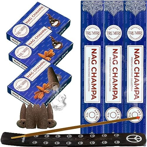 TRUMIRI Nag Champa Incense Sticks and Waterfall Cones - 45 Sticks 30 Cones