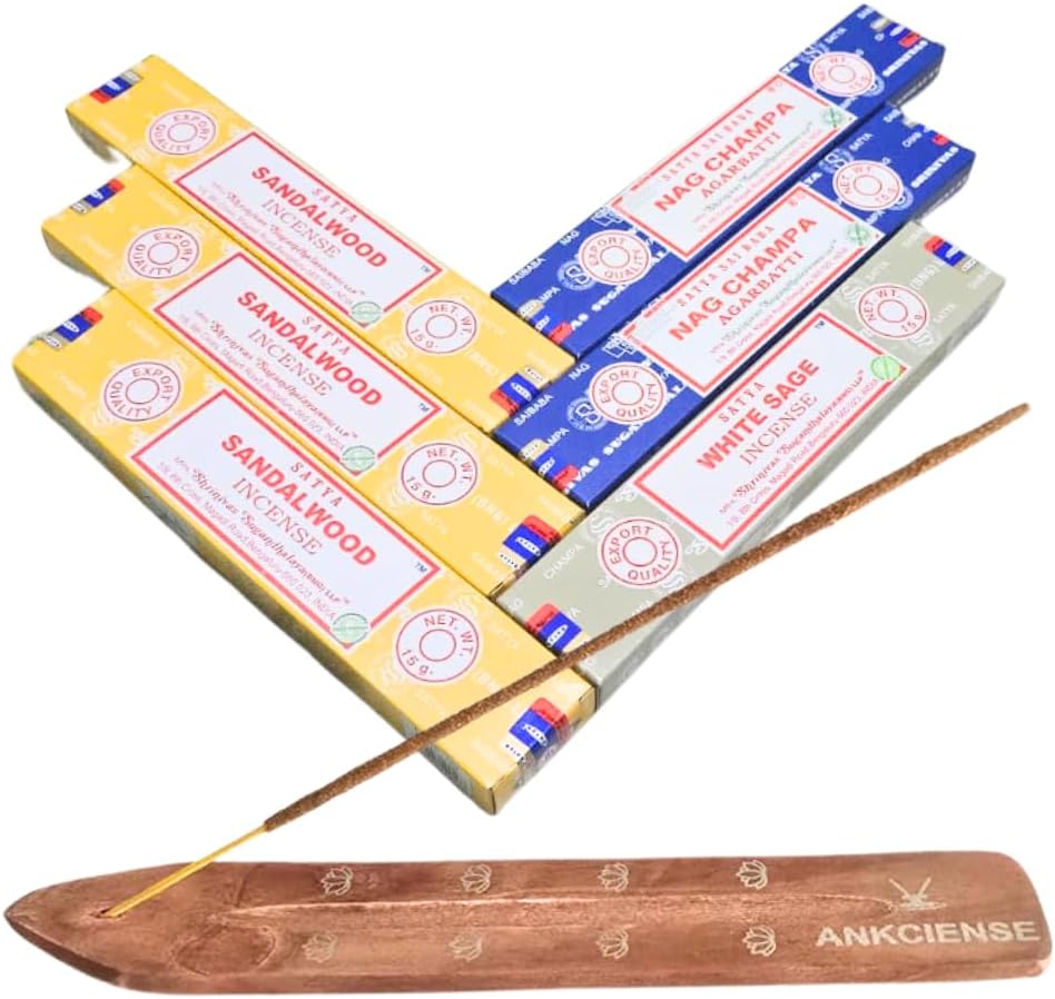 ANKCIENSE Incense Holder with 3 Fragrances 90 Sticks Set
