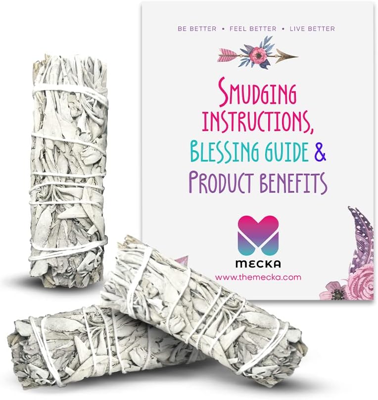 MECKA White Sage Smudge Sticks 3 Pack for Cleansing and Relaxation