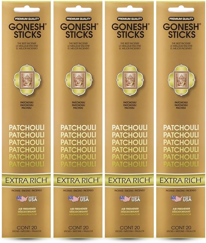 Gonesh Extra Rich Scented Incense Sticks - Patchouli 10 Inch 4 Packs
