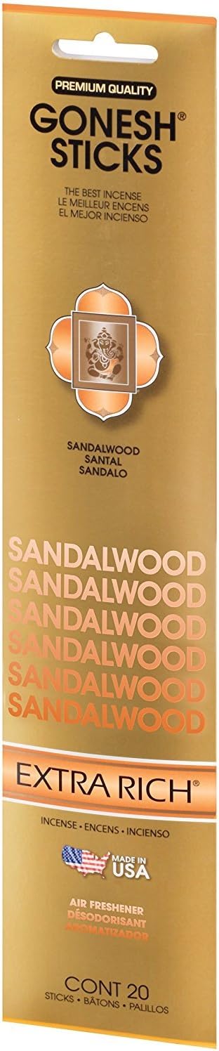Gonesh Sandalwood Stick Incense 20 Pack Gold