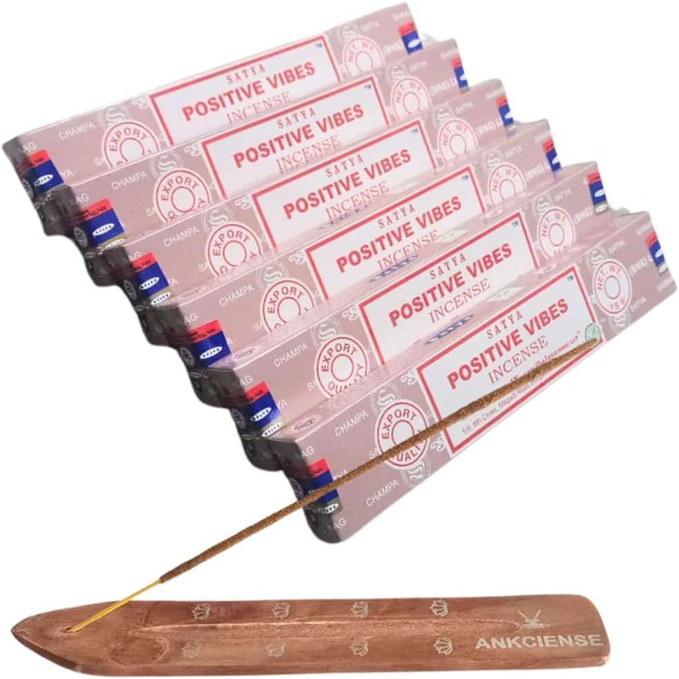 ANKCIENSE Incense Stick Holder with 6 Packs of Positive Vibes Incense