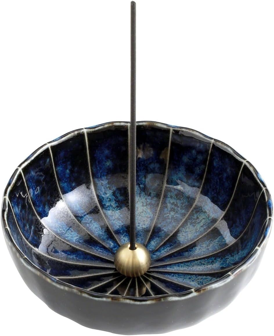 Asayu Japan Gift Set Sandalwood Incense Navy Blue Lotus Holder