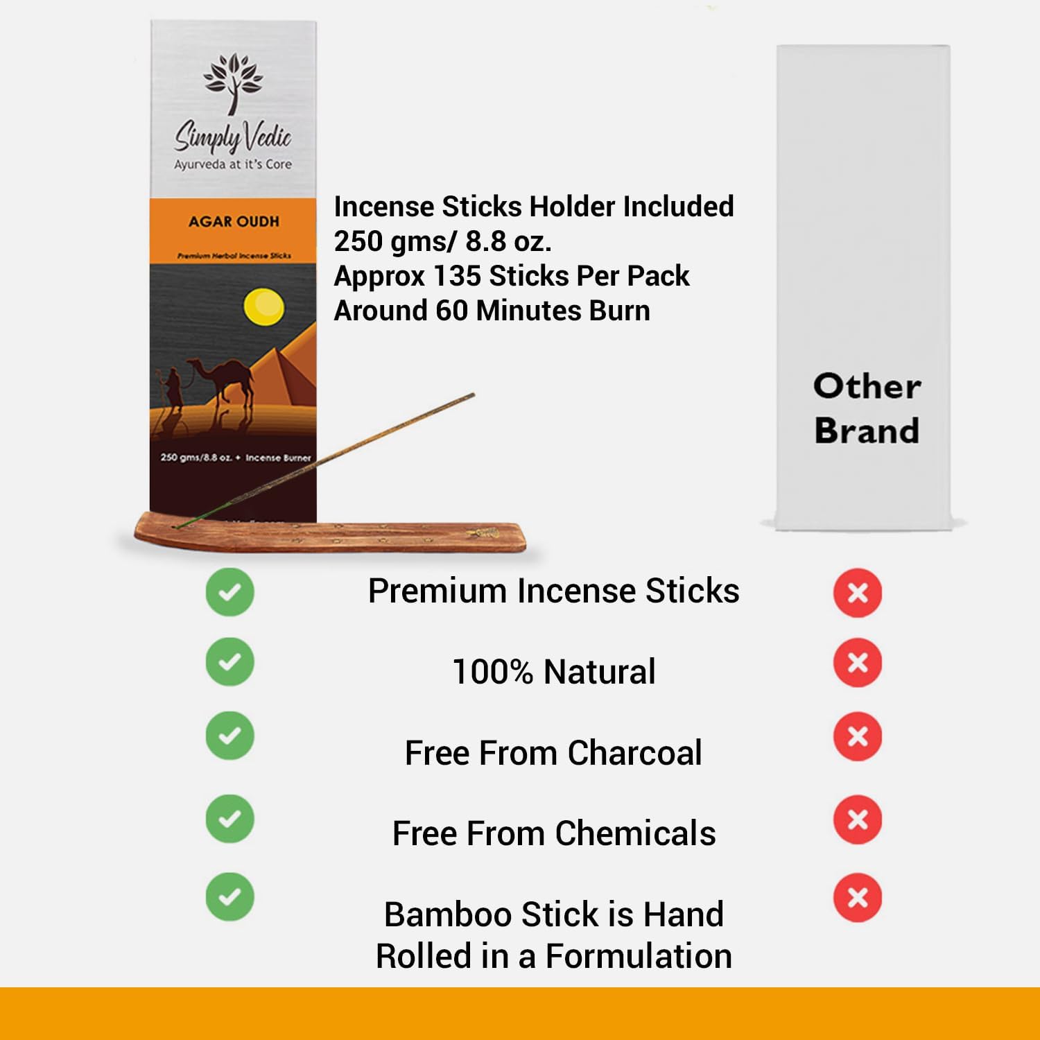 Premium Agar Oudh Incense Sticks with Holder - 135 Sticks 250 Grams