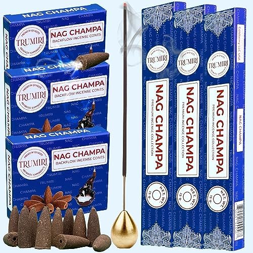 TRUMIRI Nag Champa Incense Sticks and Waterfall Cones - 45 Sticks 30 Cones