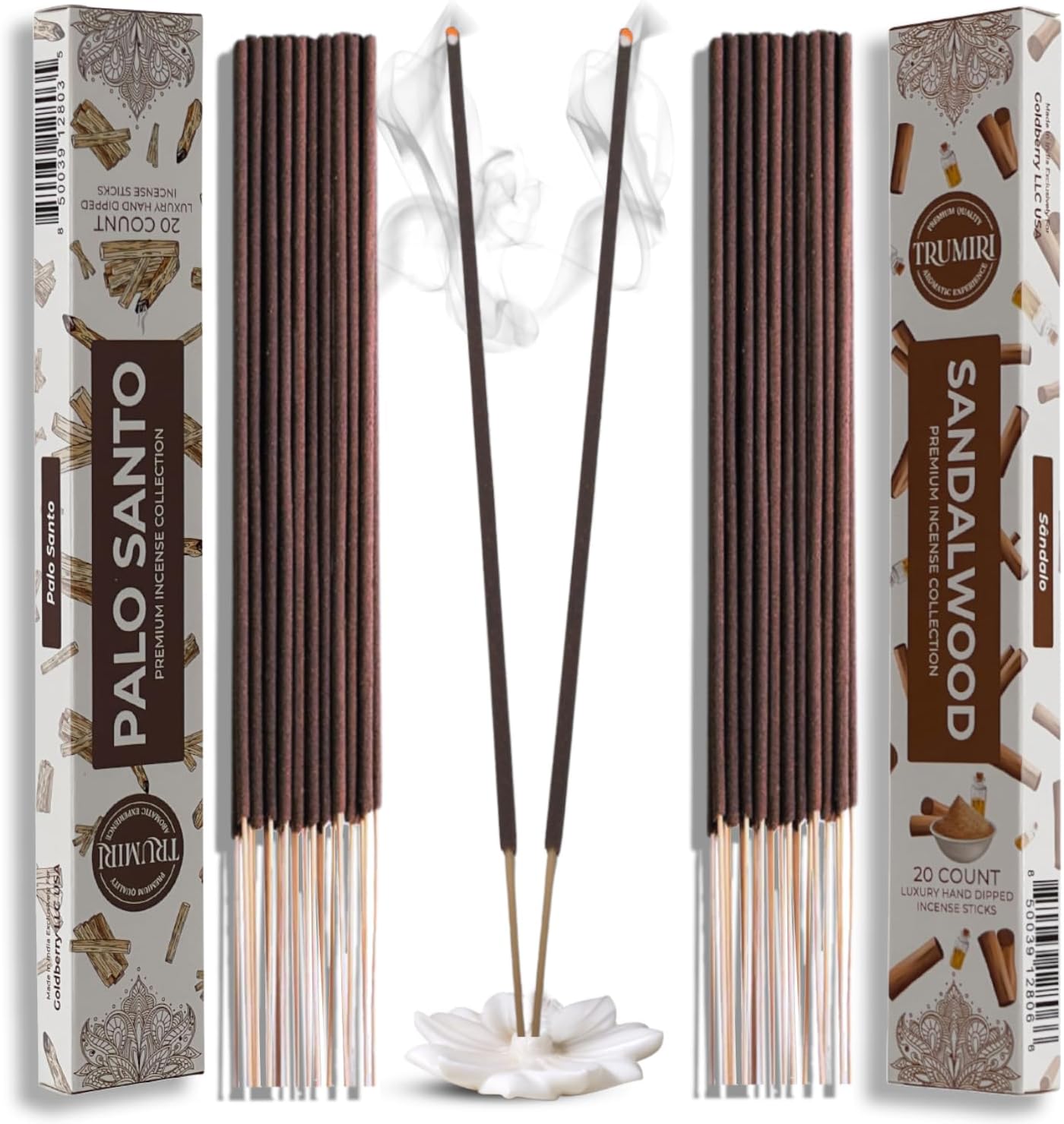 Trumiri Organic Incense Sticks - 40 Pack 20 Palo Santo 20 Sandalwood