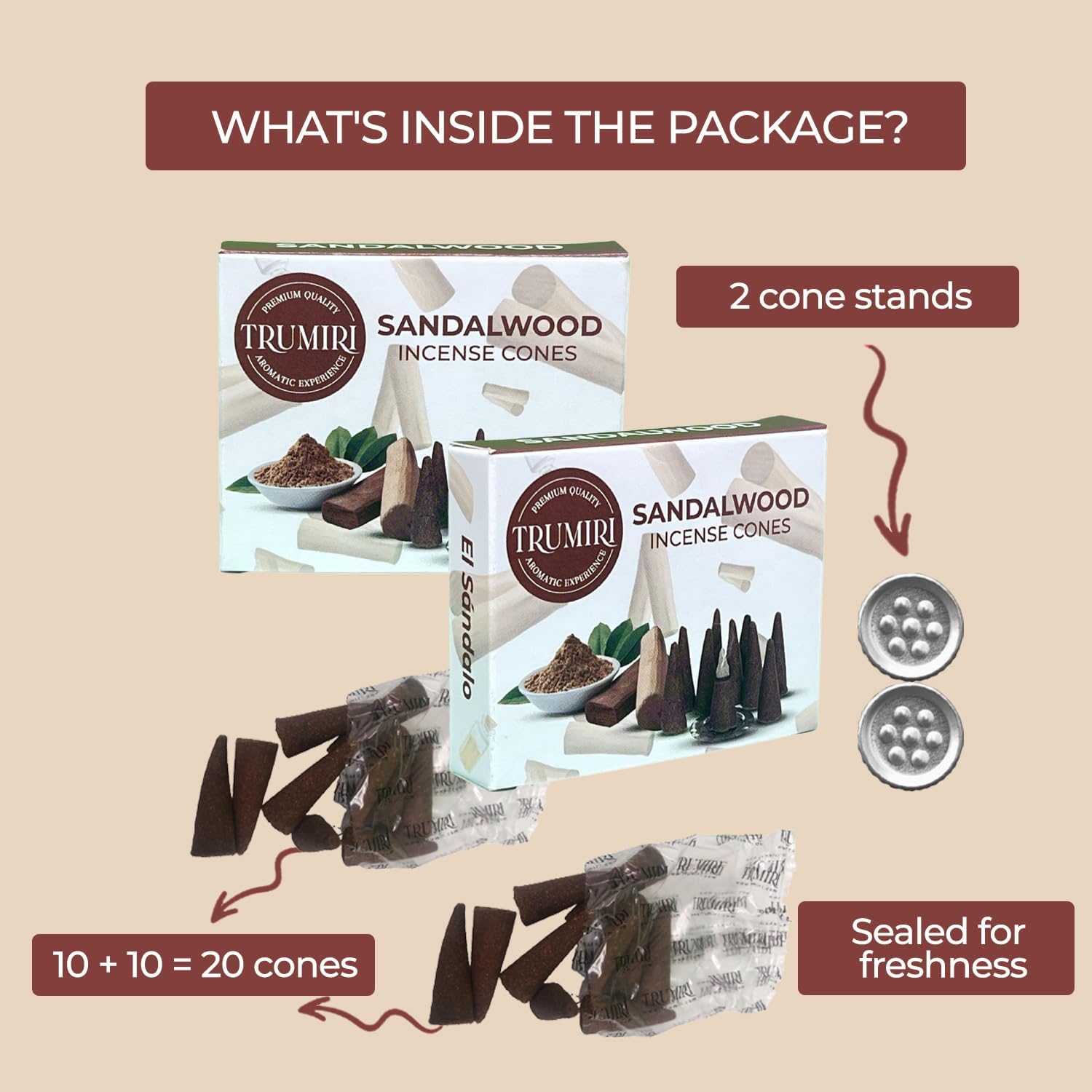 TRUMIRI Sandalwood Incense Cones - 20 Cone Pack