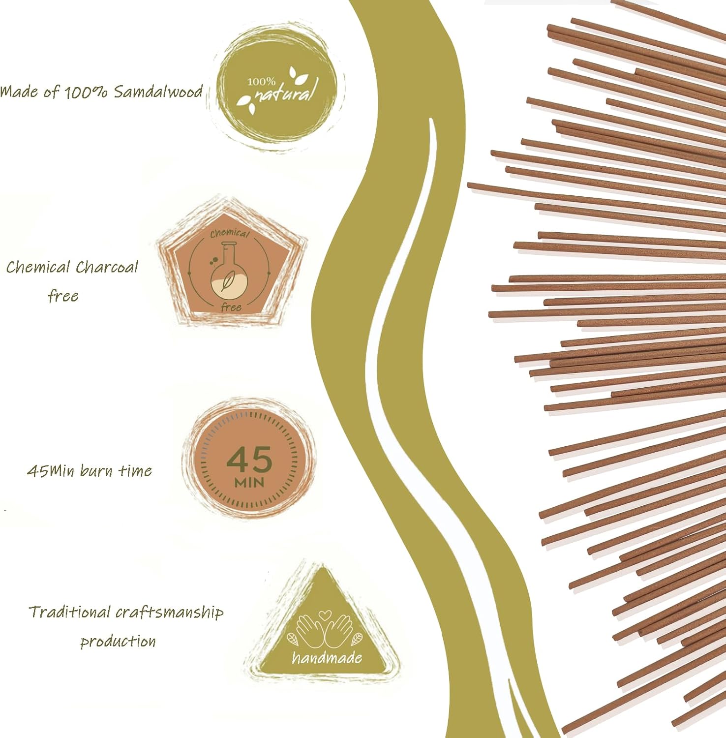 TOSAMC Sandalwood Incense Sticks 120pcs Natural Burn