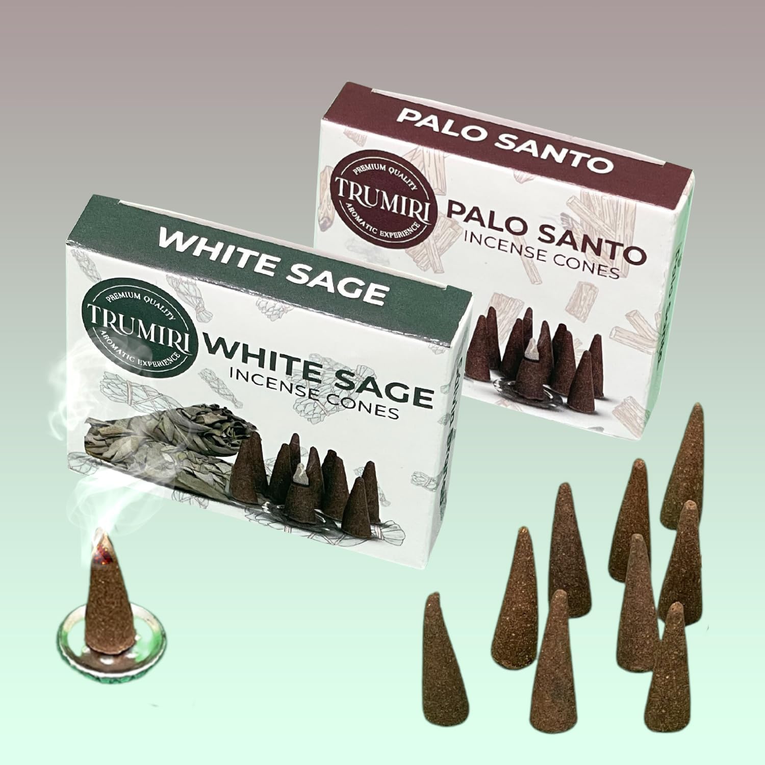TRUMIRI Incense Cones - 20 Pack 10 Palo Santo 10 White Sage