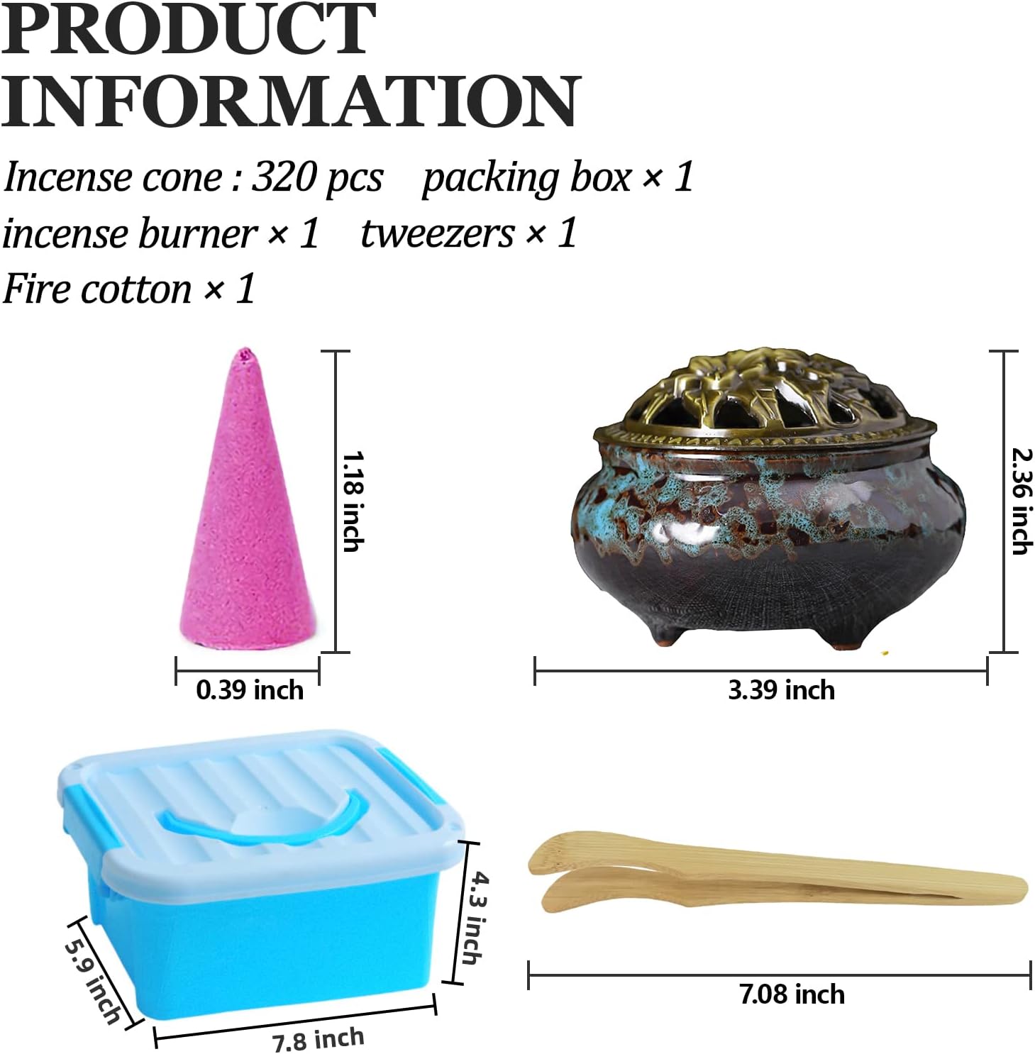 DUOHEMENG Incense Cones 8 Mixed Scents 320 Total with Ceramic Burner