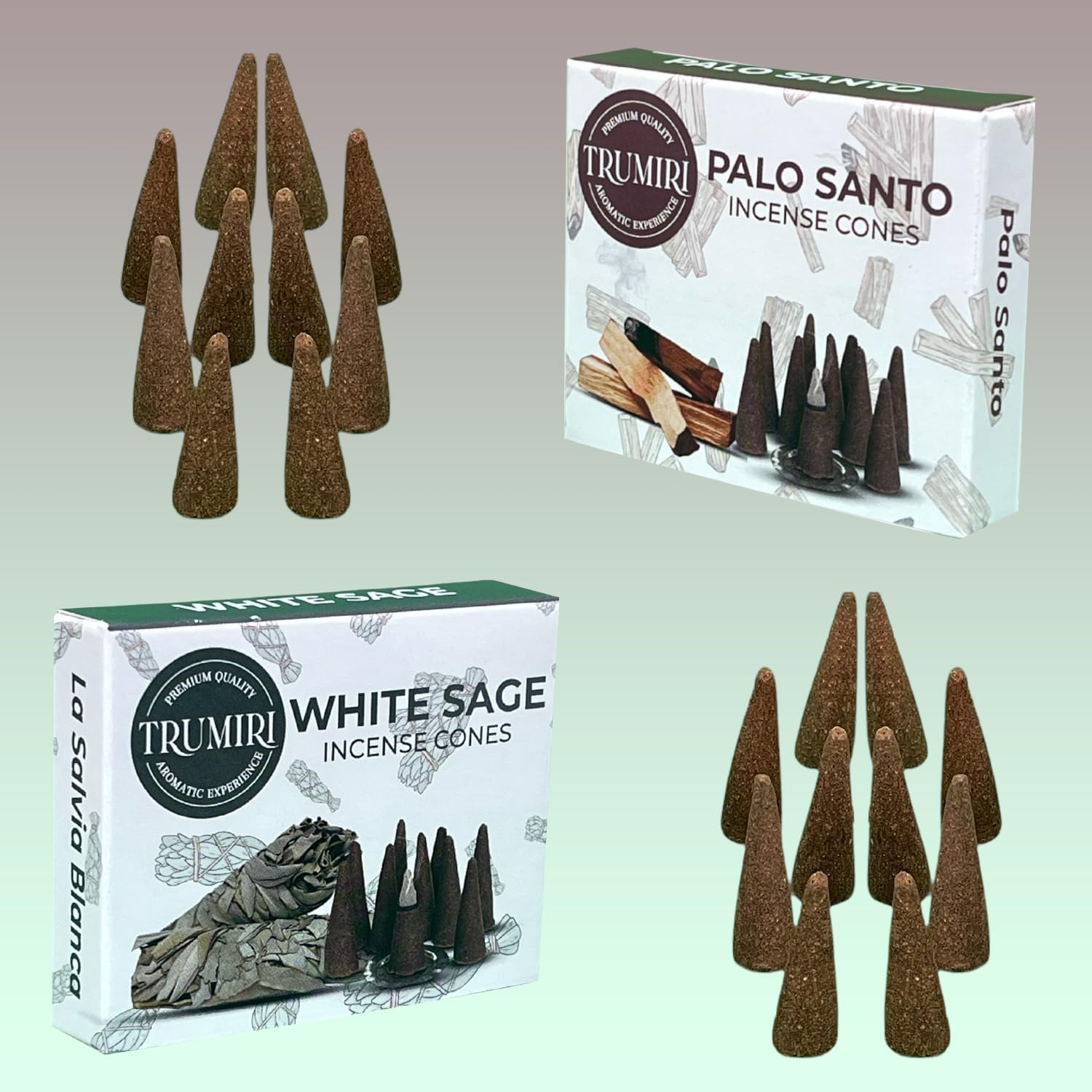 TRUMIRI Incense Cones - 20 Pack 10 Palo Santo 10 White Sage