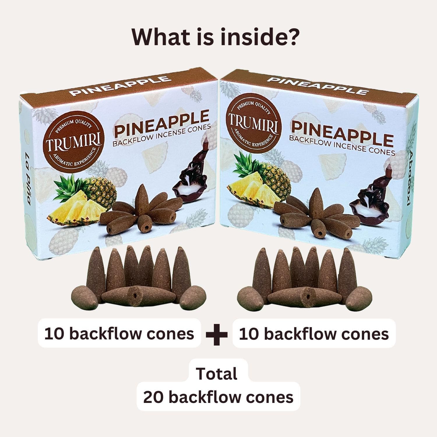 TRUMIRI Pineapple Backflow Incense Cones - 20 Pack Dual Set