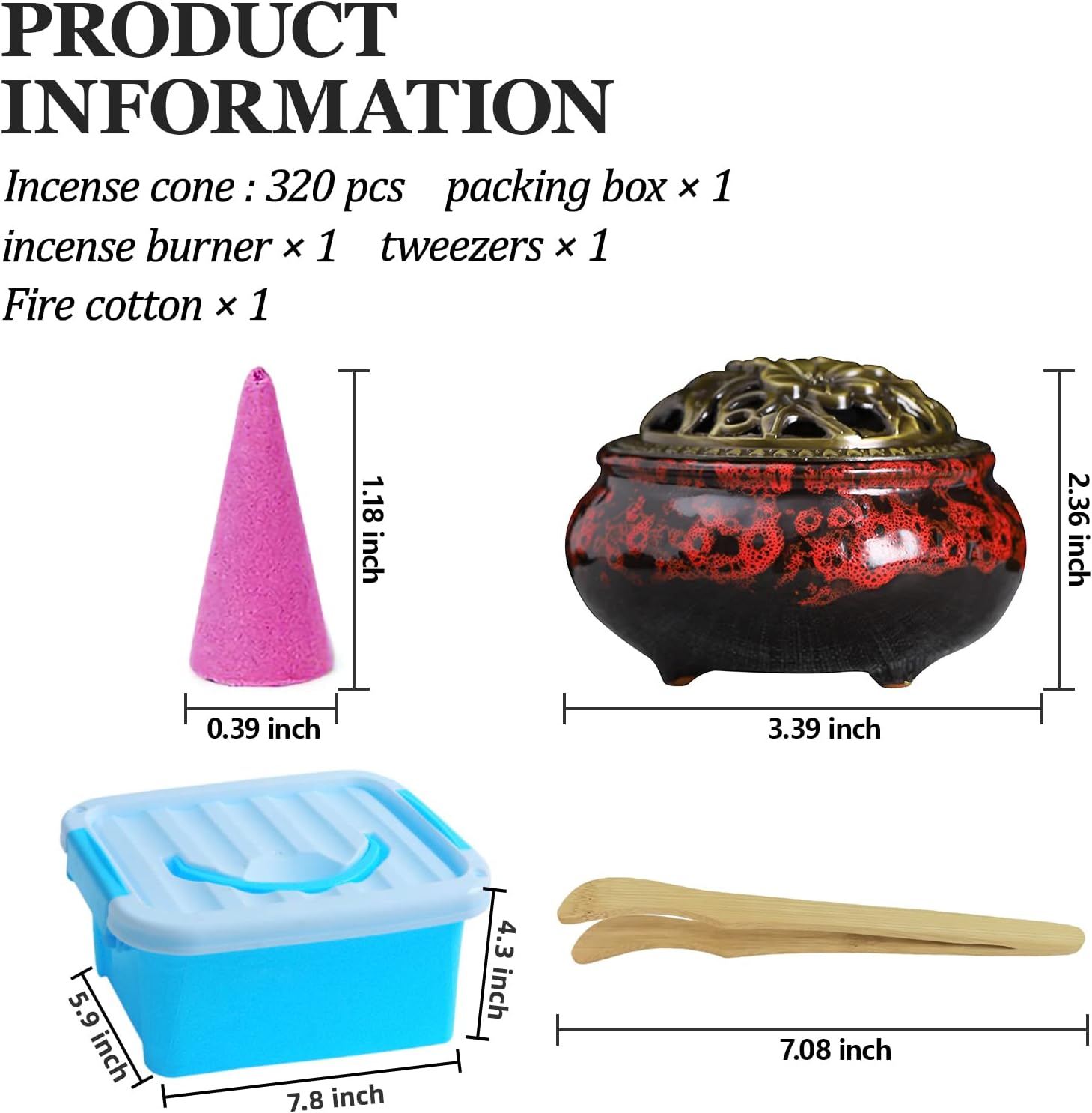 DUOHEMENG Incense Cones 8 Mixed 320 Total with Ceramic Burner