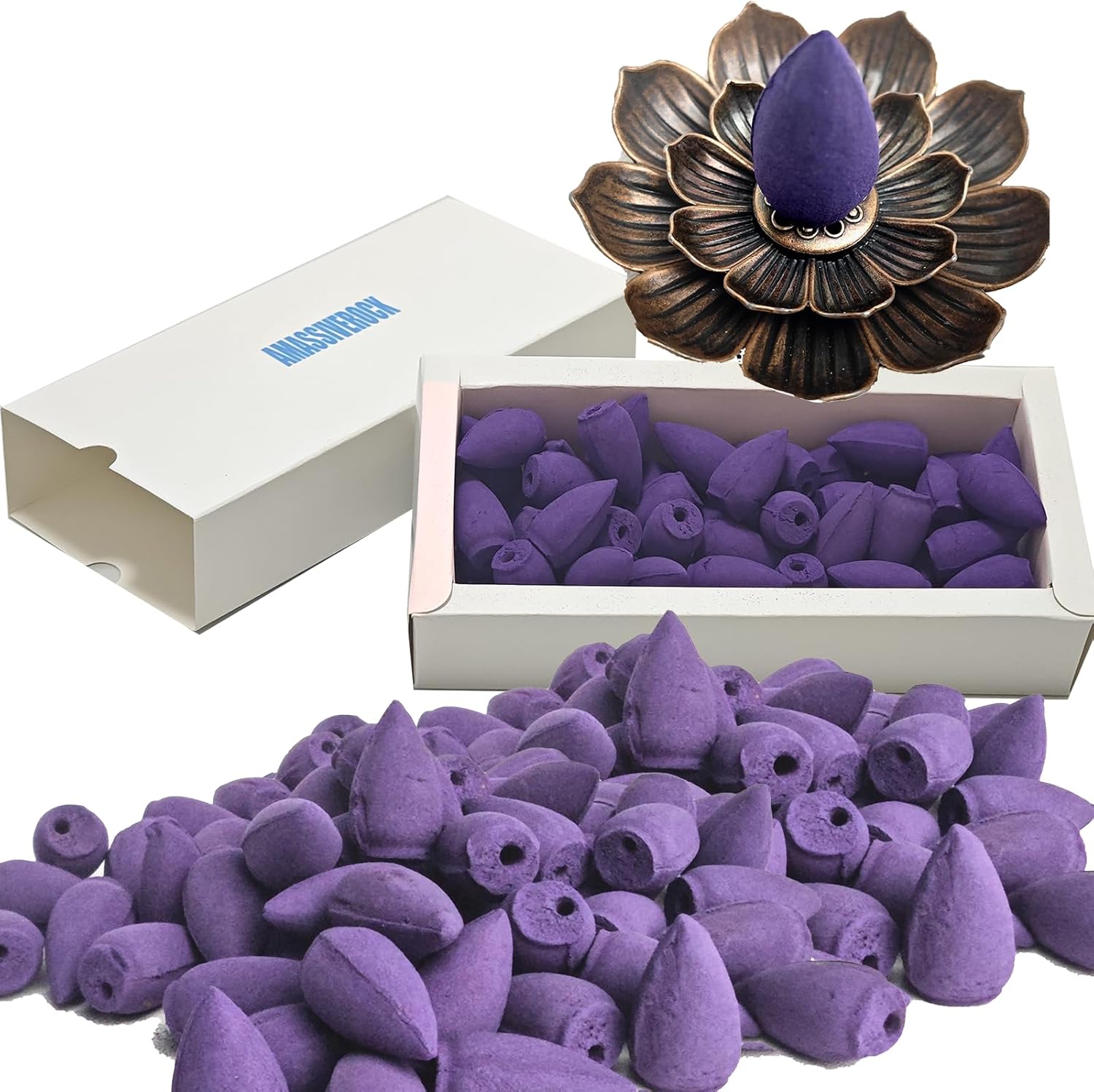 Lavender Incense Cones 50 Pack with Holder for Meditation and Relaxation