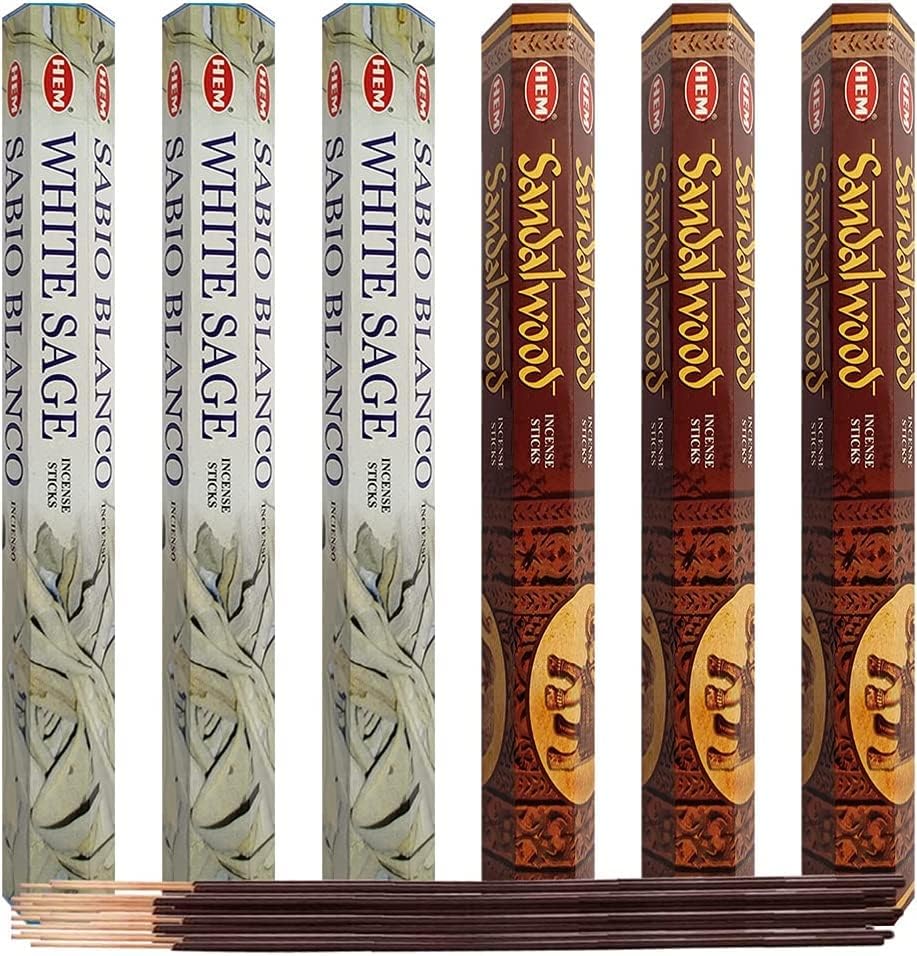 White Sage and Sandalwood Incense Sticks and Holder Bundle