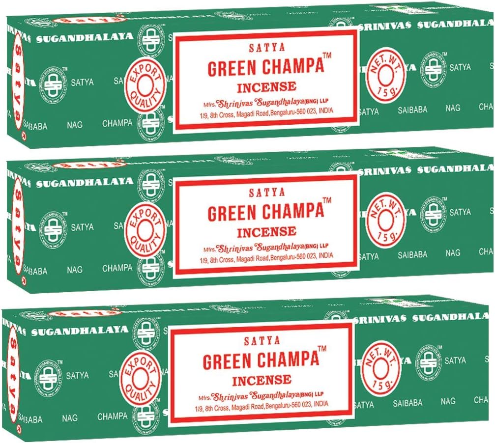 3 Packs Original Satya Sai Baba Nag Champa Incense Sticks 15g Box Green Champa Agarbatti