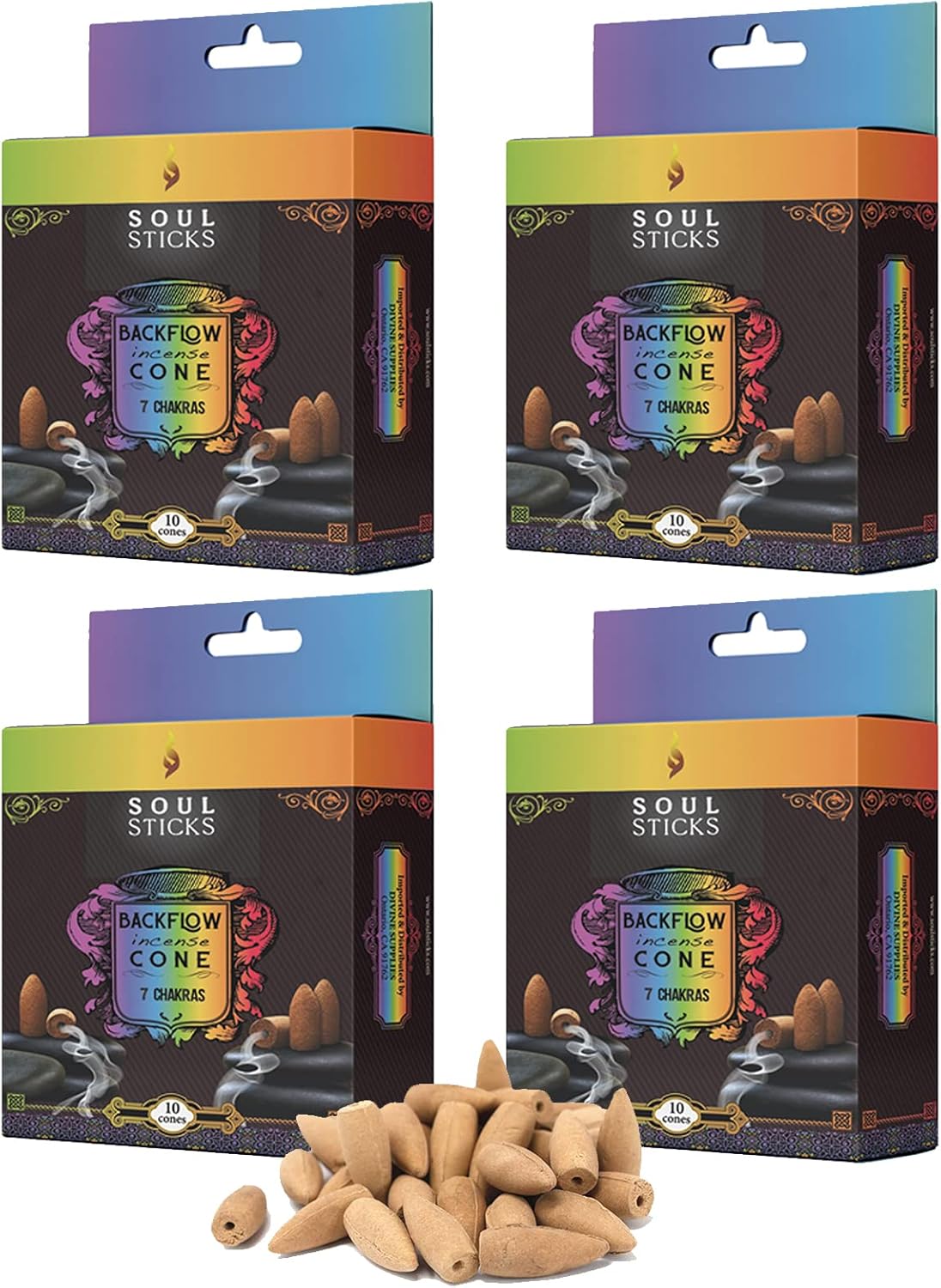 Soul Sticks Backflow Incense Cones 40 PCS Organic for Meditation Yoga 7 Chakras