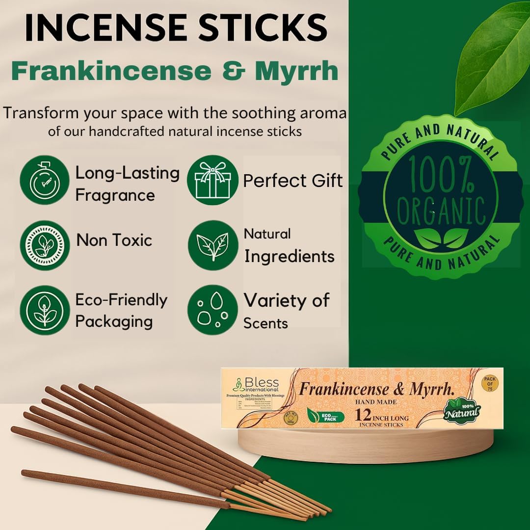 Bless International Frankincense and Myrrh Natural Incense Sticks
