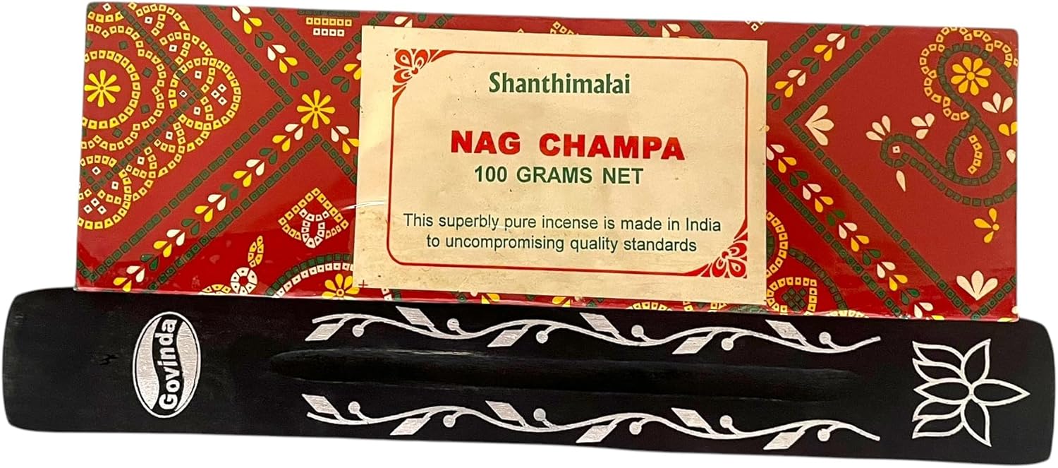 Govinda Shanthimalai Red Nag Champa Incense 100 Grams and Holder