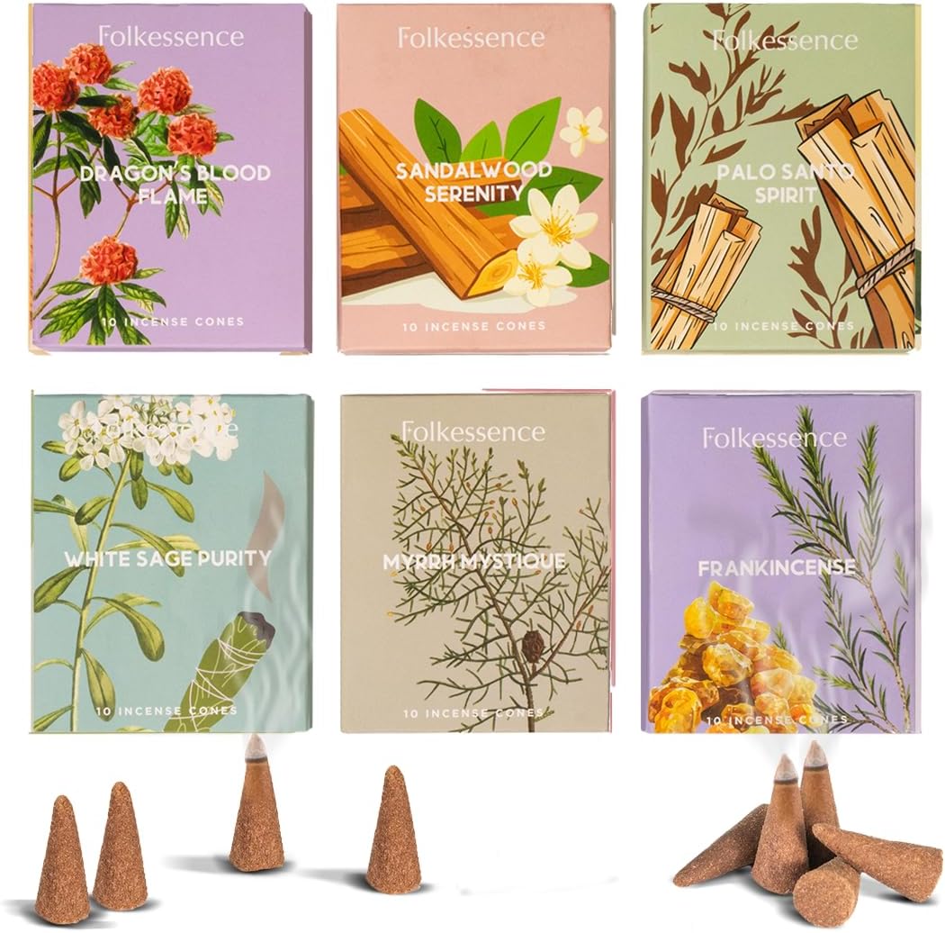 Folkulture Incense Cones Set of 60 6 Different Scents Relaxation Meditation