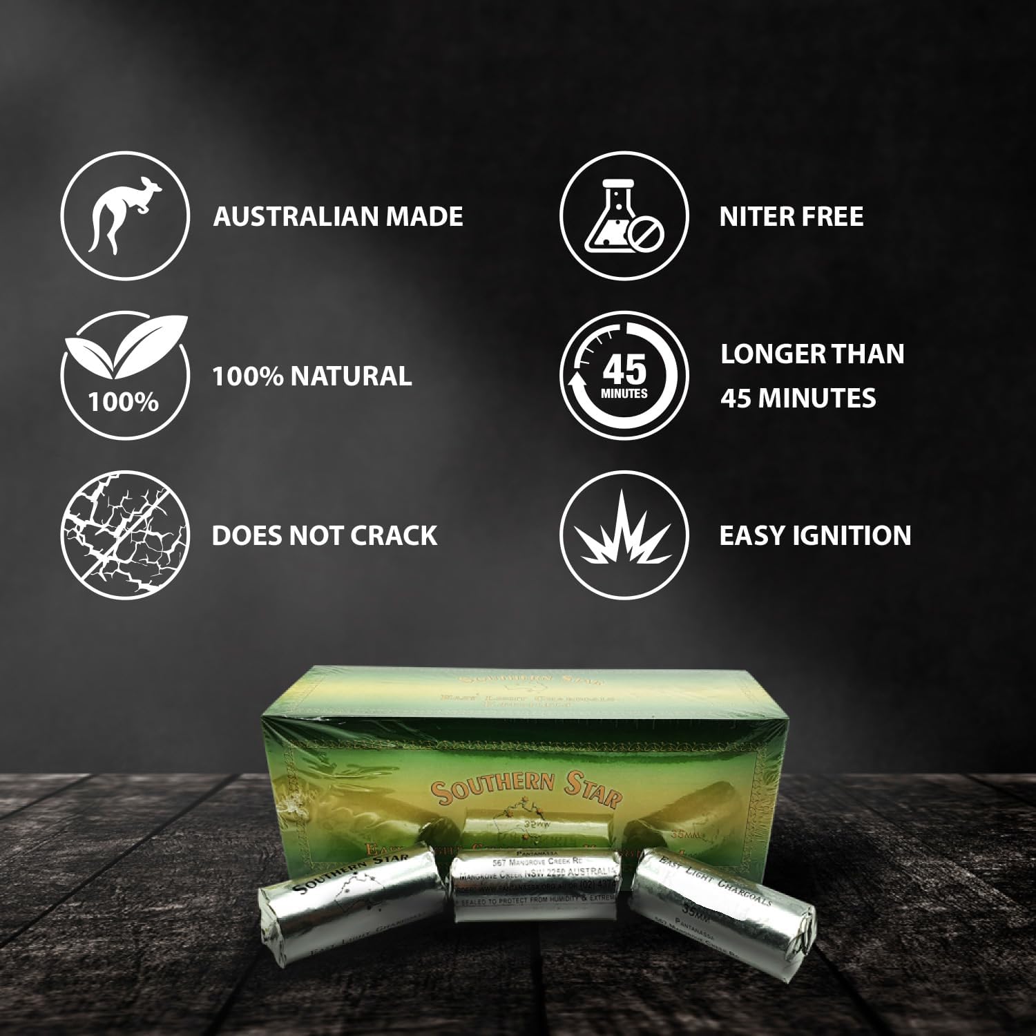 Southern Star Quick Lighting Incense Charcoal Tablets 45 Mins Burn Time 120 Tablets Large 35mm