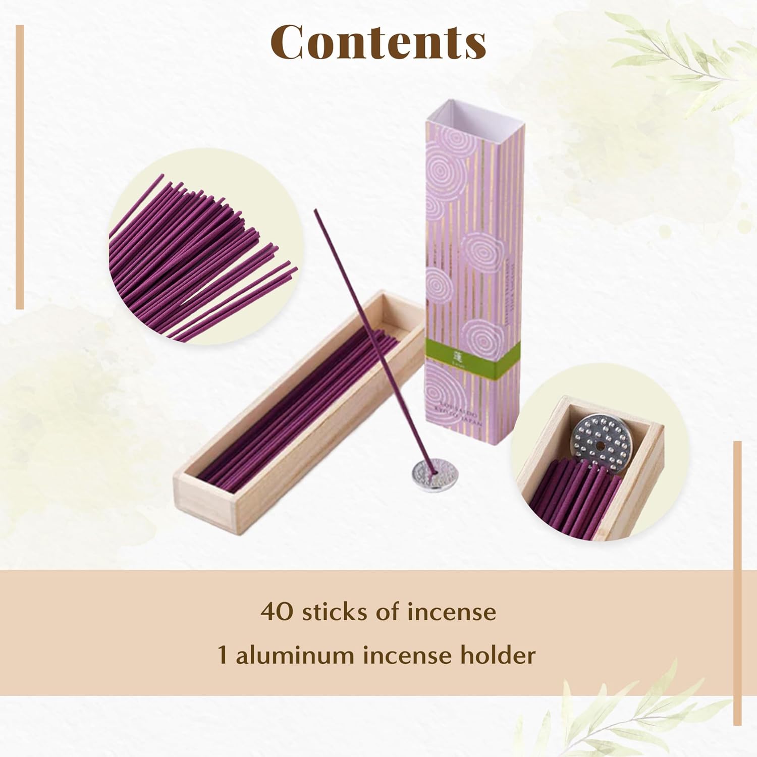 Hasagawa Hyakurakuko Premium Sandalwood Incense - 40 Sticks with Holder
