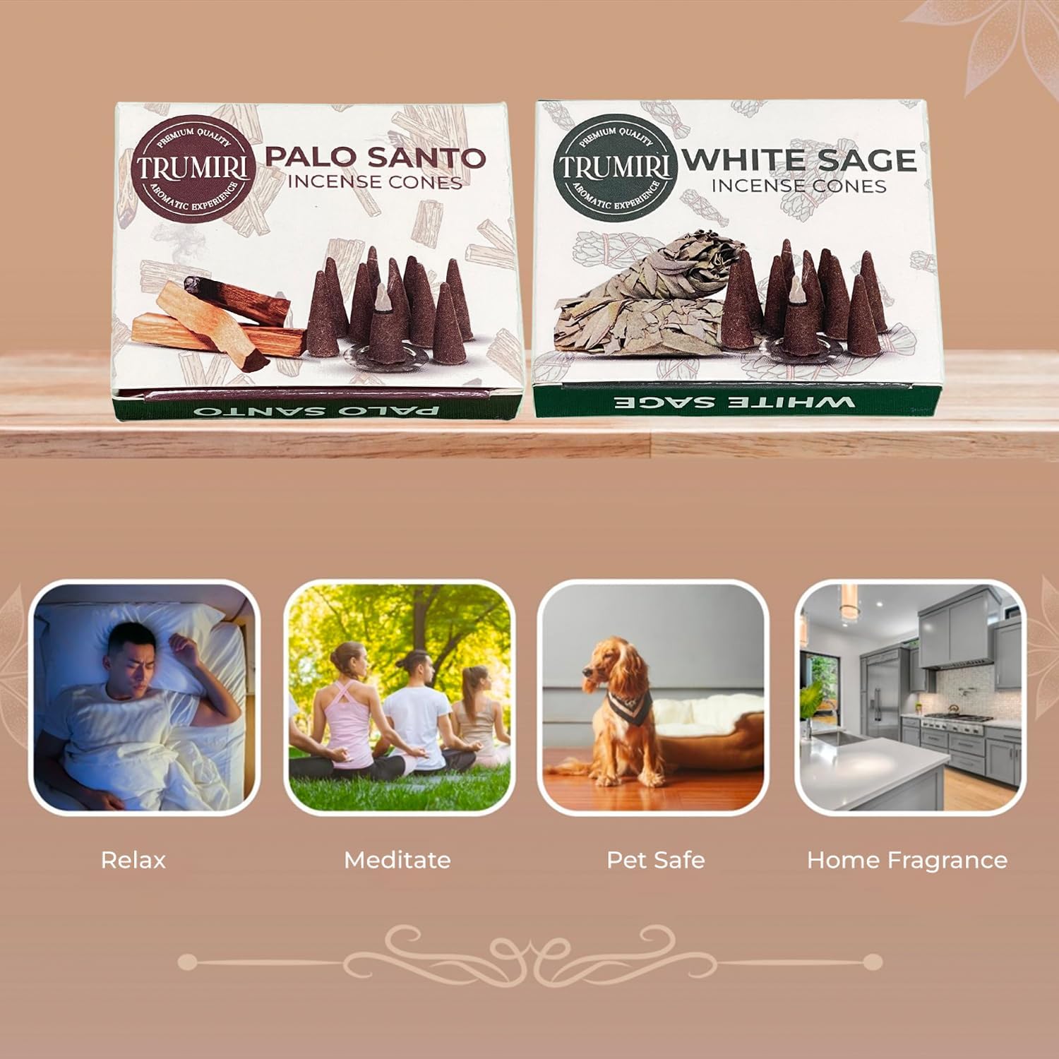 TRUMIRI Incense Cones - 20 Pack 10 Palo Santo 10 White Sage