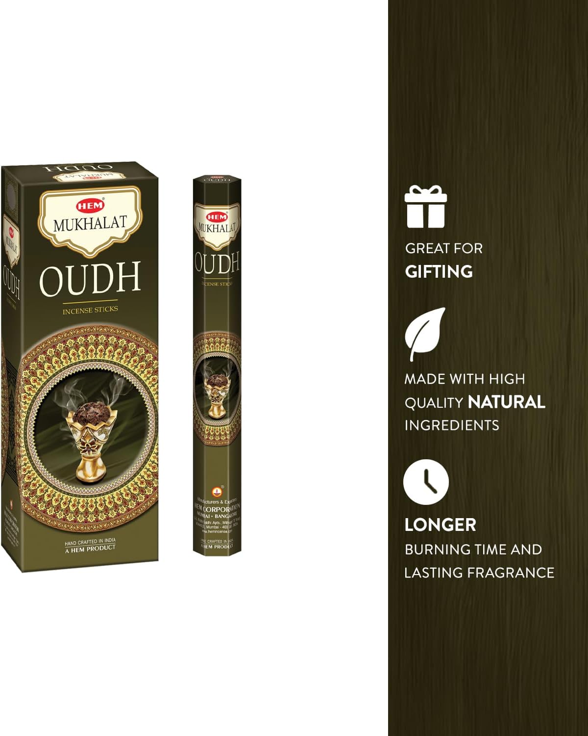 HEM Mukhalat Oudh Incense Sticks 120 Sticks 6 Boxes 9 Inches Long