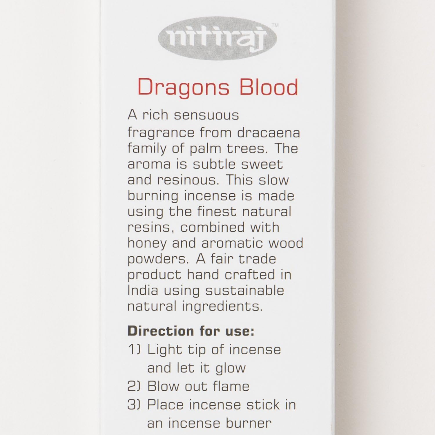Nitiraj Premium Dragons Blood Natural Incense Sticks 25 Grams