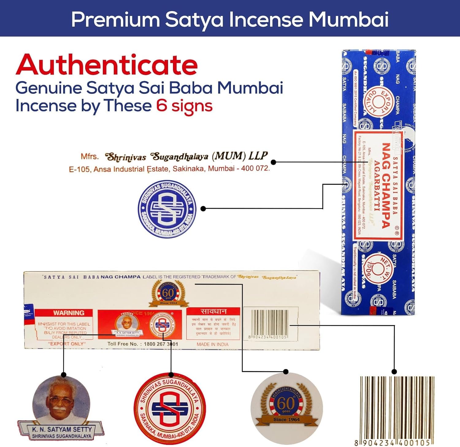 Satya Nag Champa Incense Sticks 45gm Pack with Raajsee Holder
